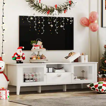 Front. Bestier - TV Stand for TVs up to 70”, Media Console with Storage Cabinets & Drawer for Living Room - white.
