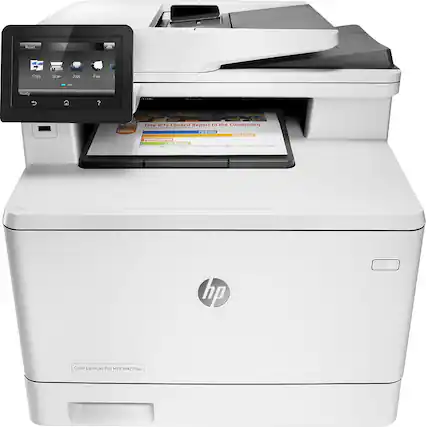 Front. HP - LaserJet Pro MFP m477fnw Color All-In-One Printer - White.