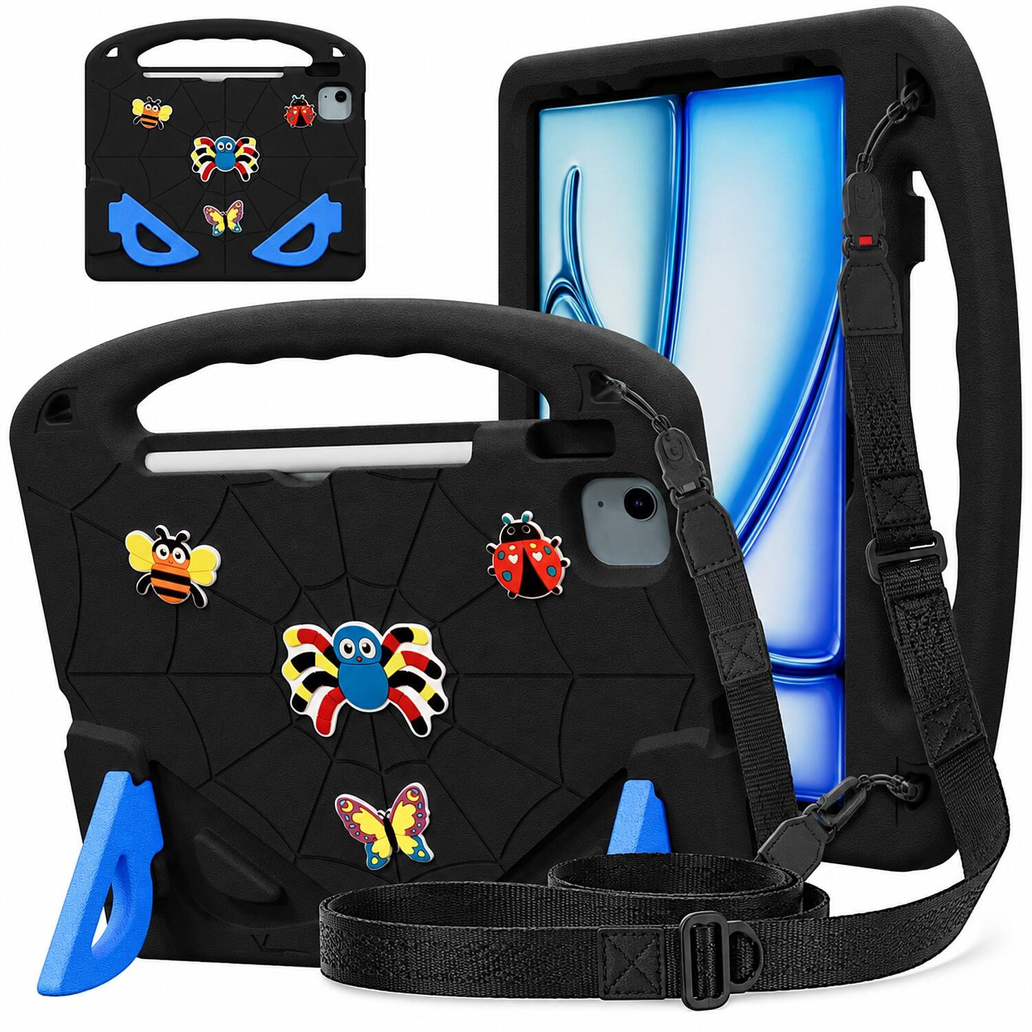 Front. UUCOVER - Kids Case for iPad Pro 11-inch (M5) 2025/ (M4) 2024,Shockproof EVA Case Handle Kickstand Cover with Shoulder Strap - Black/Blue.