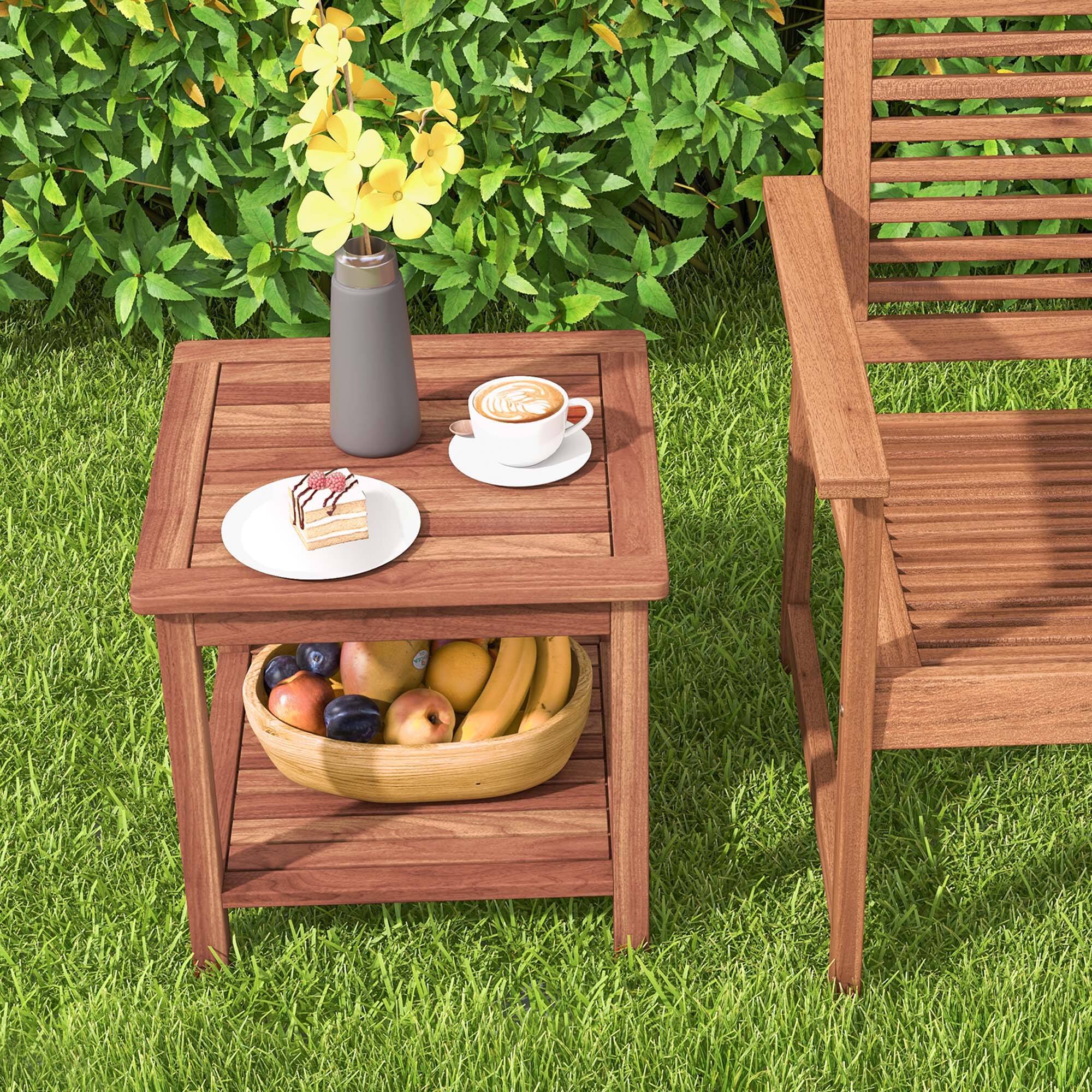Alt View 4. Costway - Costway Patio Acacia Wood Side Table 2-Tier Square End Table Porch Poolside Natural - Natural.