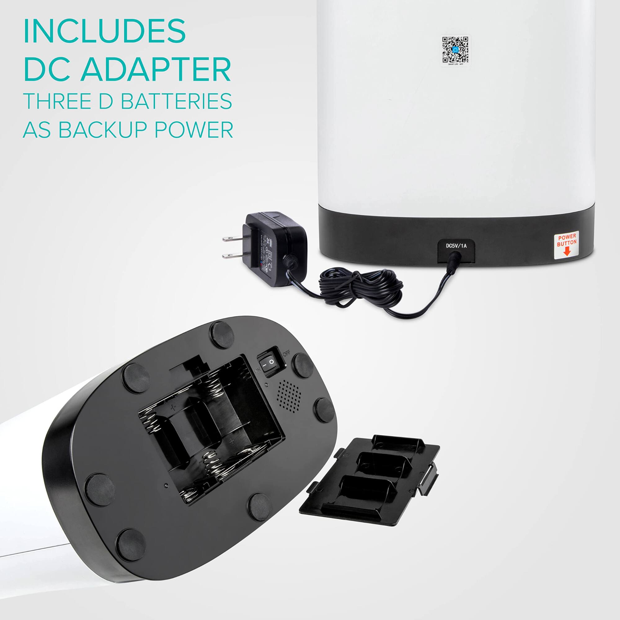 INCLUDES DC ADAPTER THREE D BATTERIES AS BACKUP POWER

DOSV/1A POWER BUTTON