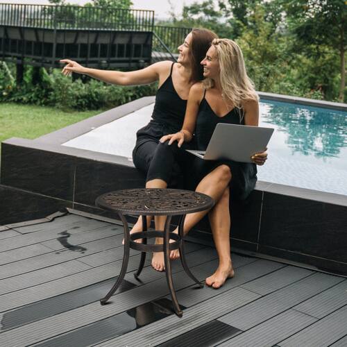 Alt View 9. Winado - 24in Cast Aluminum Side Table, All Weather Round Patio Coffee Porch Table, Bistro End Table for Indoor Outdoor Garden - Bronze.