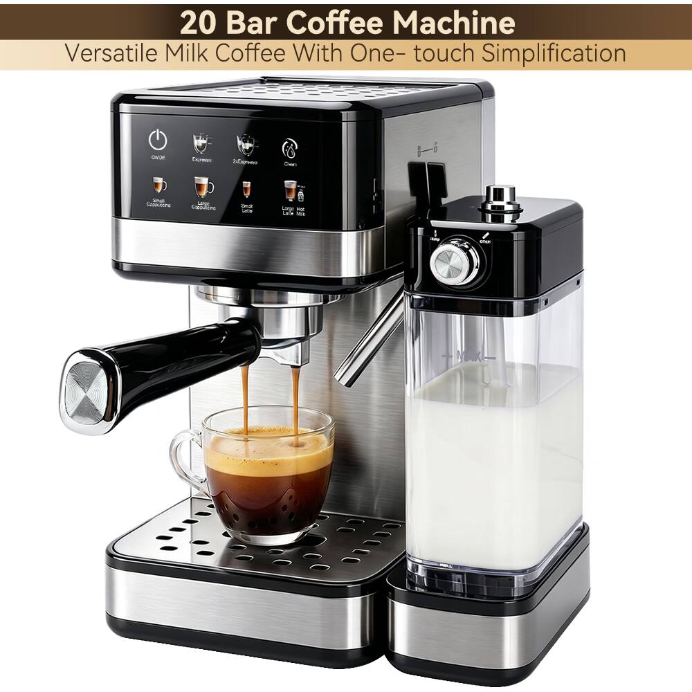 20 Bar Coffee Machine  
Versatile Milk Coffee With One-touch Simplification

On/Off  
Espresso  
Cappuccino  
Latte  
Small Cappuccino  
Large Cappuccino  
Smat Latte