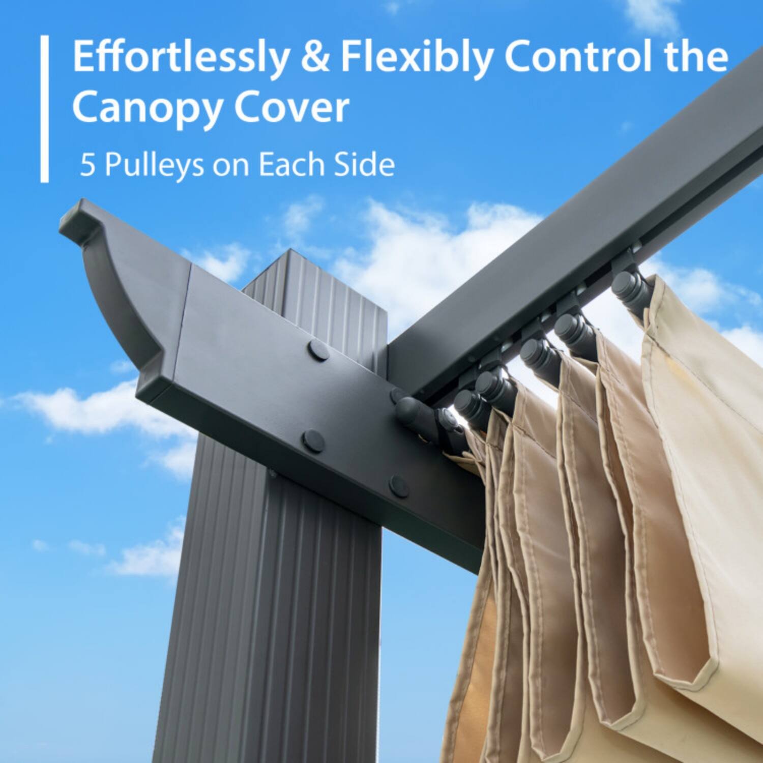 Effortlessly & Flexibly Control the Canopy Cover  
5 Pulleys on Each Side