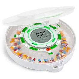 LiveFine - 28-Day Automatic Pill Dispenser with Upgraded LCD Display, Sound & Light - Frosted Lid