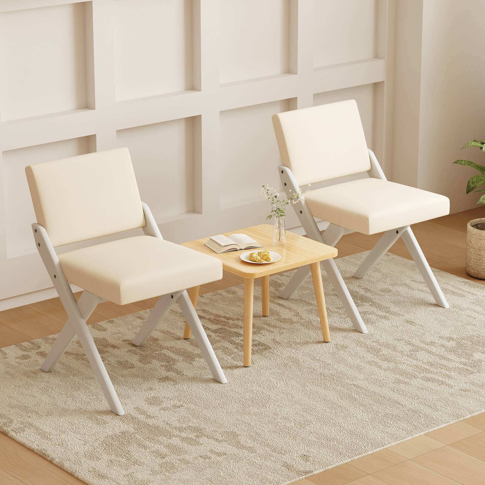 Alt View 5. Costway - Costway Wooden Dining Chairs of 4 with Rubber Wood Frame Padded Cushions Curved Back - White.