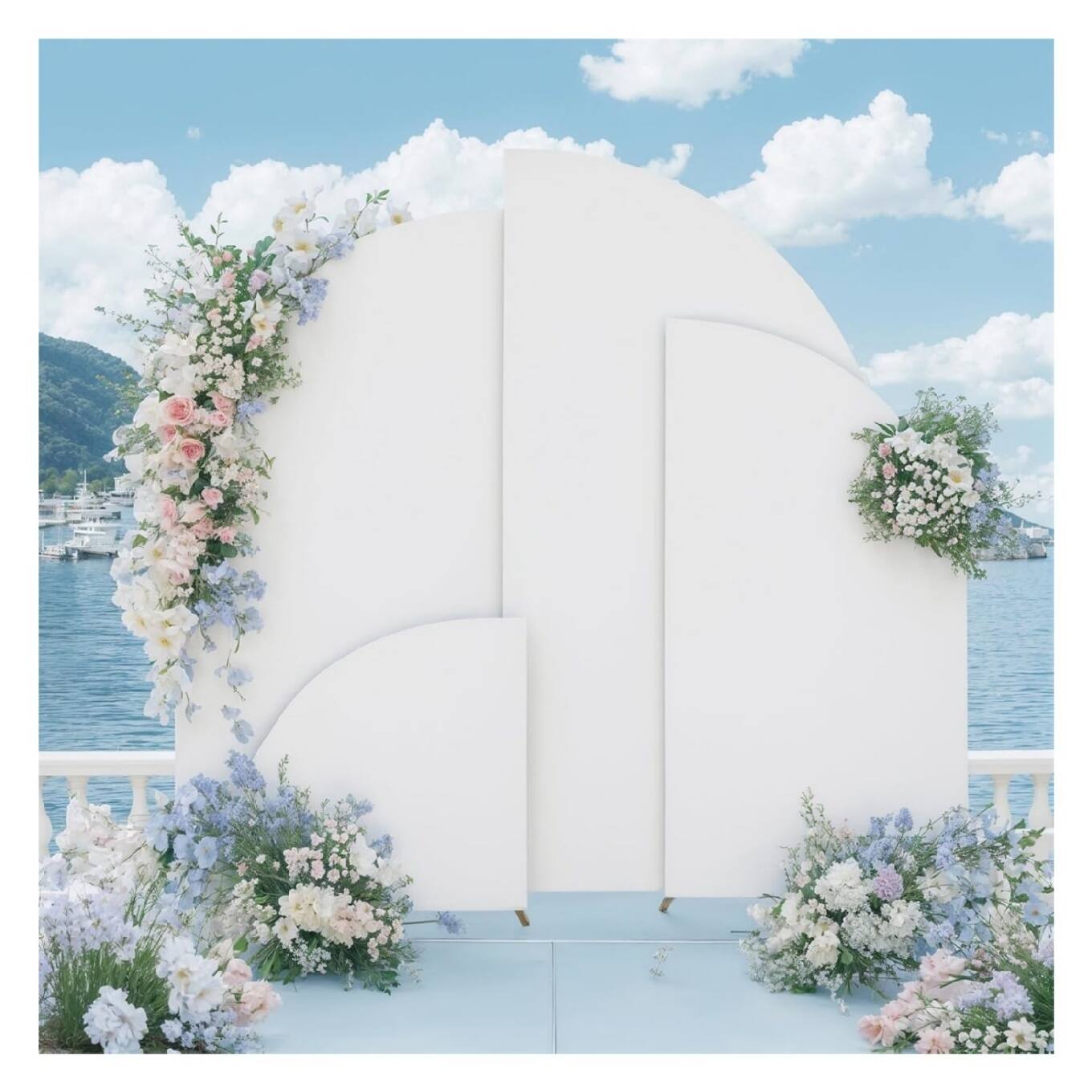 Alt View 2. GARVEE - Set of 4 Wedding Arch Cover, Spandex Fitted 2-Sided Backdrop Covers for Arch Stand - WHITE.