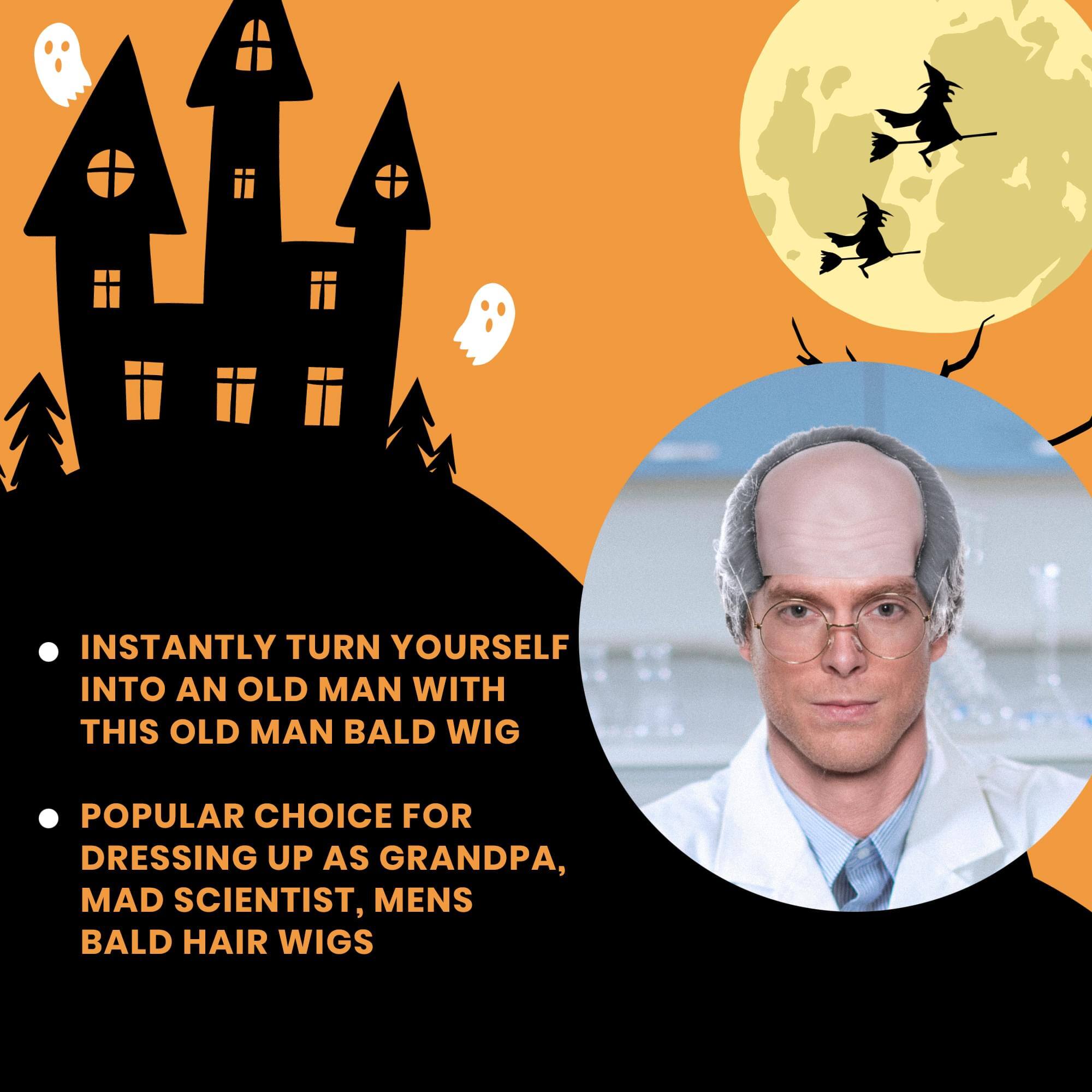 INSTANTLY TURN YOURSELF INTO AN OLD MAN WITH THIS OLD MAN BALD WIG

POPULAR CHOICE FOR DRESSING UP AS GRANDPA, MAD SCIENTIST, MENS BALD HAIR WIGS