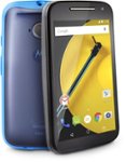 Front. Verizon - Motorola Moto E 4G with 8GB Memory No-Contract Cell Phone with Blue Grip Case - Black.