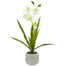 BreeBe - 22" Cymbidium Orchid Artificial Arrangement - White