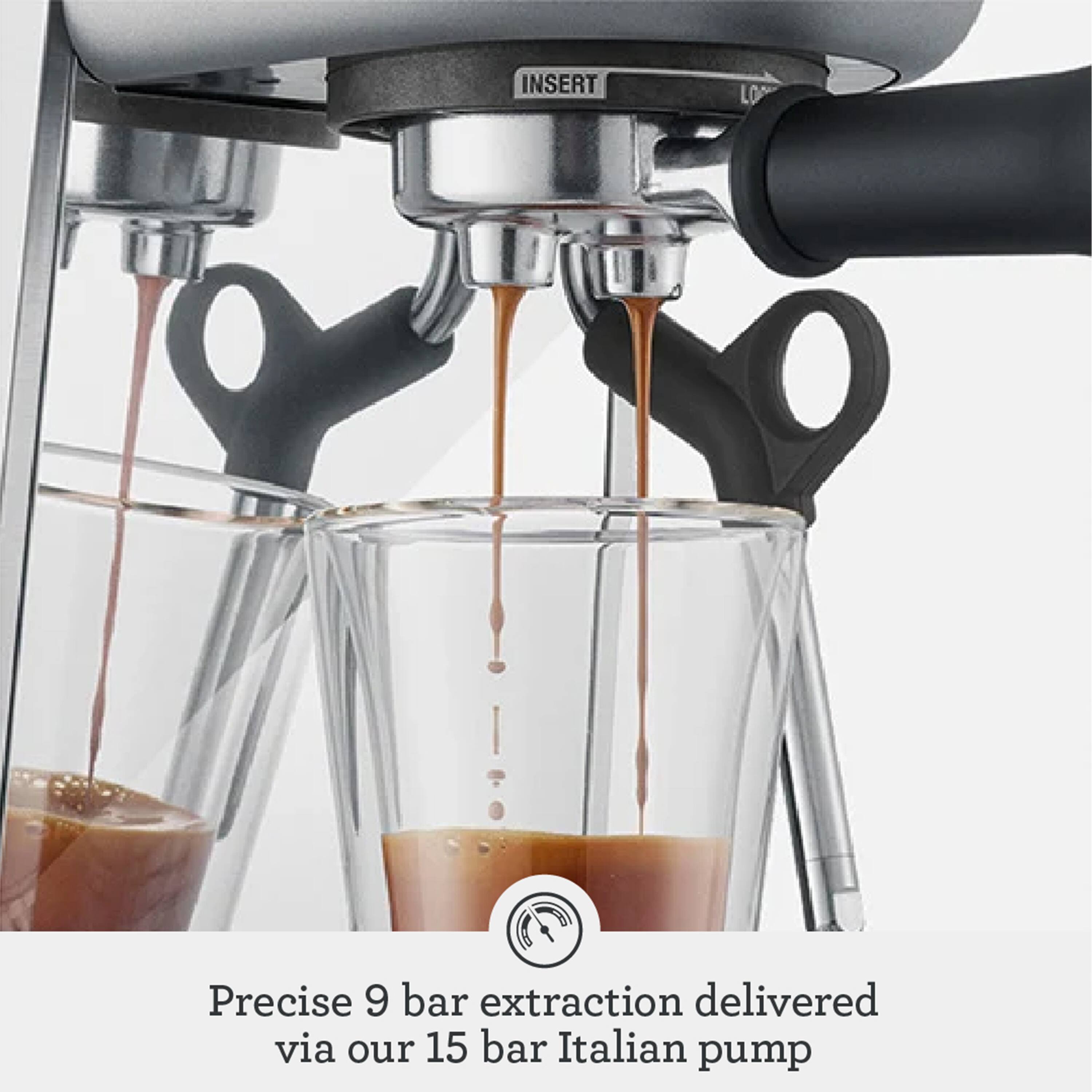 Precise 9 bar extraction delivered via our 15 bar Italian pump