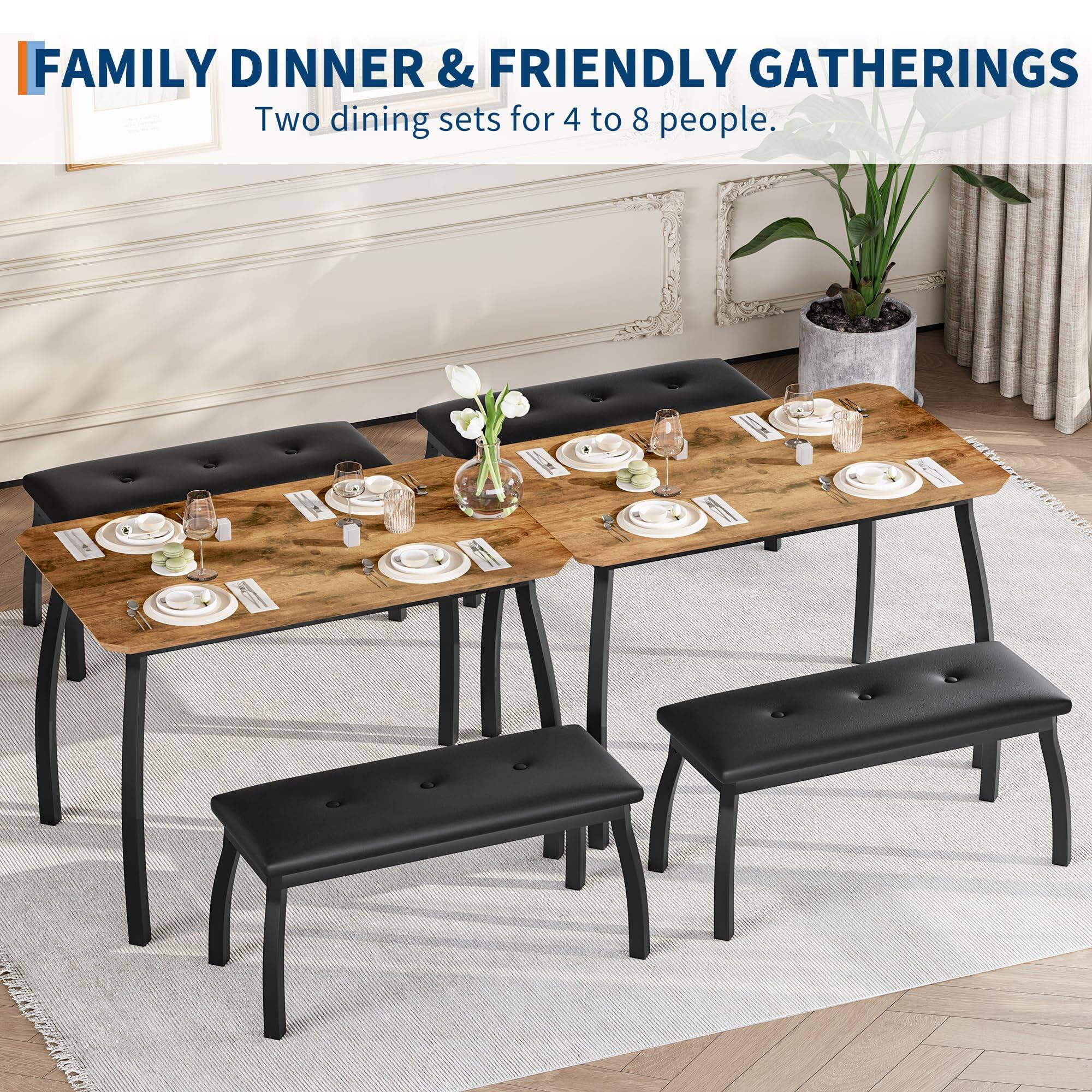 Babevy 3 Piece Modern Retro Dining Table Set, Compact Table and 2 PU ...