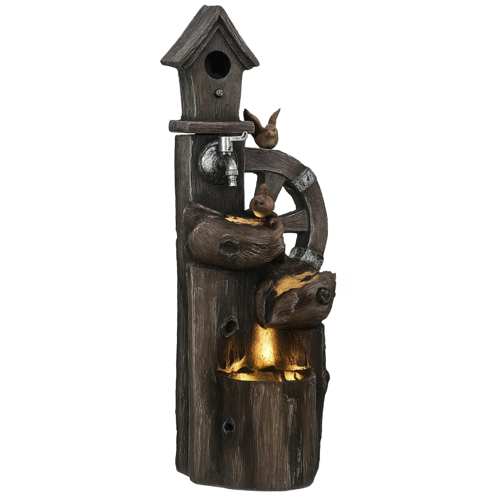 Outsunny - Outdoor Water Fountain, Decorative Garden Birdhouse, 3-Tier Cascading Waterfall with LED Lights - Mixed Color price history on PriceWatchPro