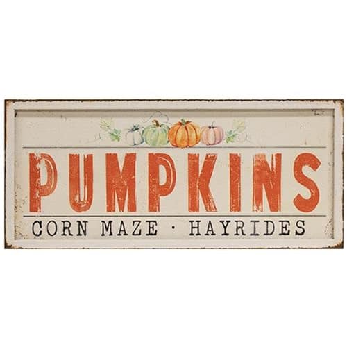 BreeBe - Pumpkins Corn Maze Hayrides Metal Sign - Multi