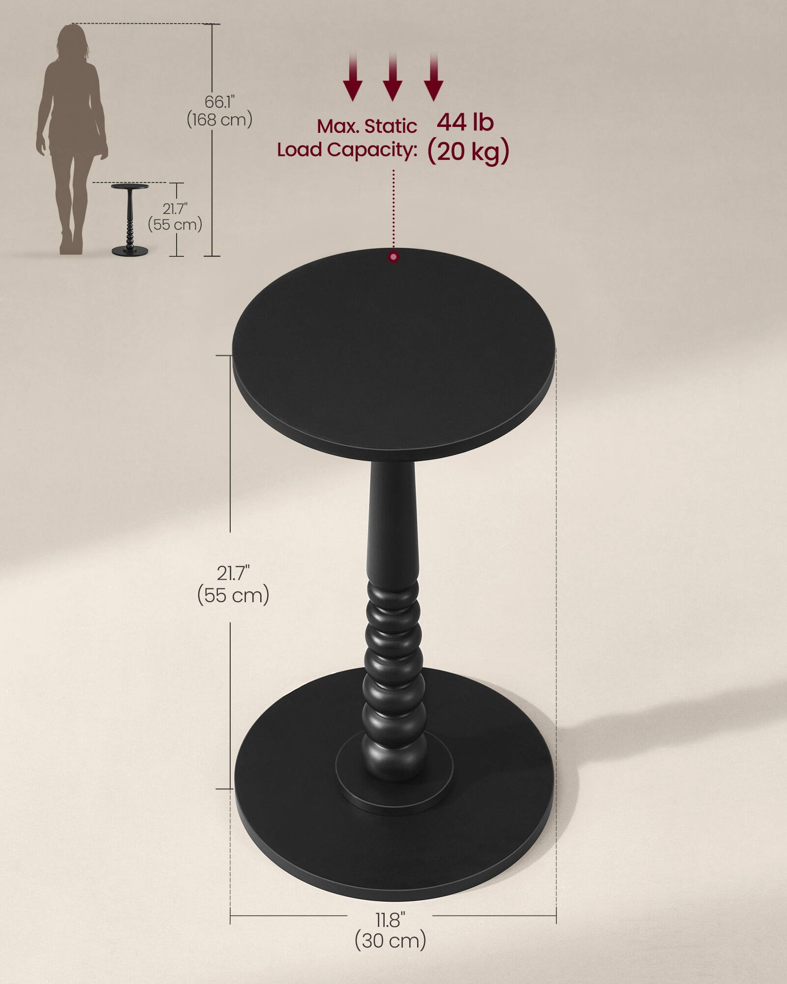 66.1" (168 cm)  
Max. Static Load Capacity: 44 lb (20 kg)  
21.7" (55 cm)  
11.8" (30 cm)