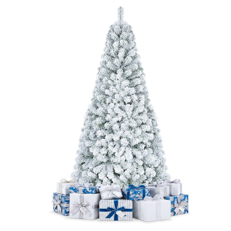 WELLFOR - 6ft Snow Flocked Christmas Tree, Hinged Artificial Tree for Home, Office & Holiday Decoration, Unlit Xmas Tree - White & Green