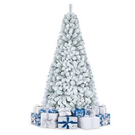 WELLFOR - 6ft Snow Flocked Christmas Tree, Hinged Artificial Tree for Home, Office & Holiday Decoration, Unlit Xmas Tree - White & Green