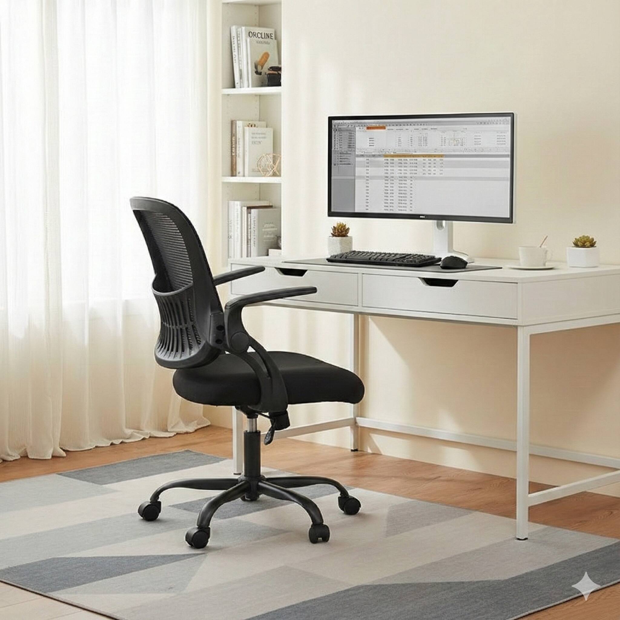 Angle. AOITUN - Office Chair, Ergonomic Home Mesh Office Desk Chairs, with Adjustable Armrests, Black - Black.