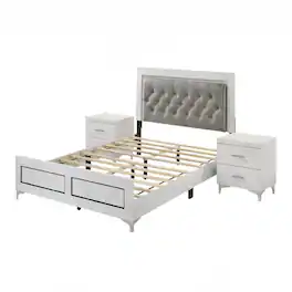 Manhattan Lane - Queen Size Bedroom Set, Finish, Storage Bed with Drawers, 3-Piece Set with Bed and Two Nightstands - White