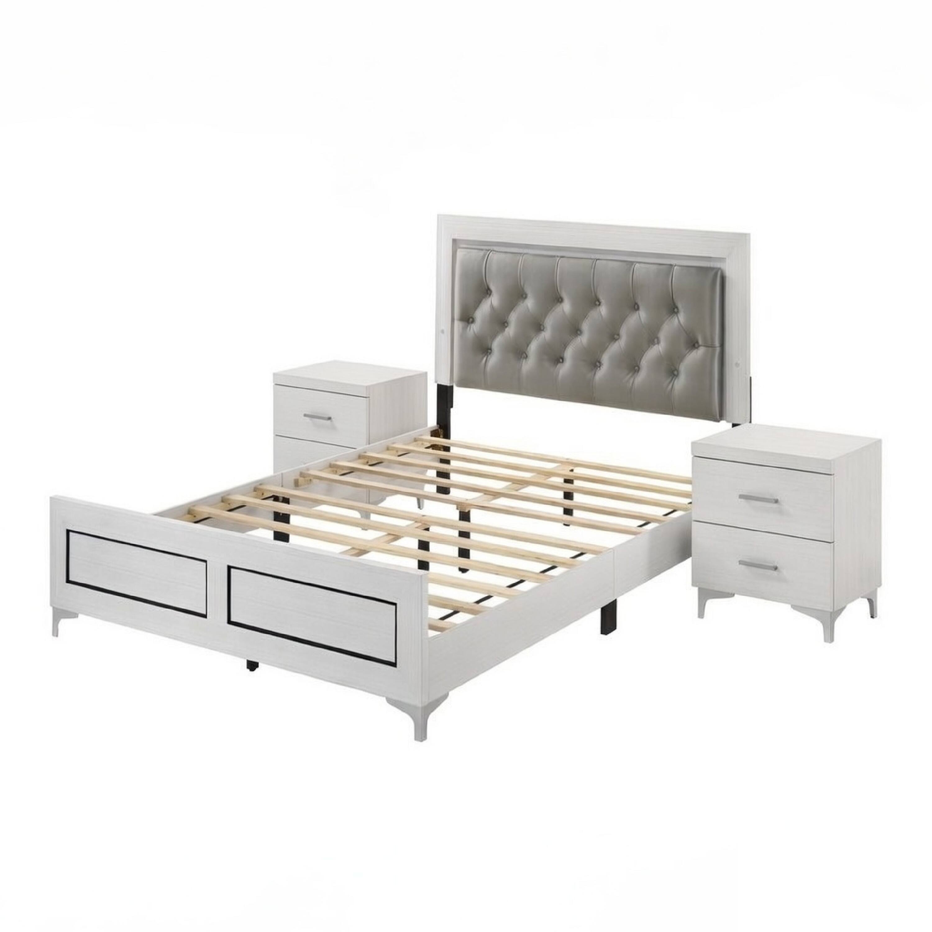 Front. Manhattan Lane - Queen Size Bedroom Set, White Finish, Storage Bed with Drawers, 3-Piece Set with Bed and Two Nightstands - White.