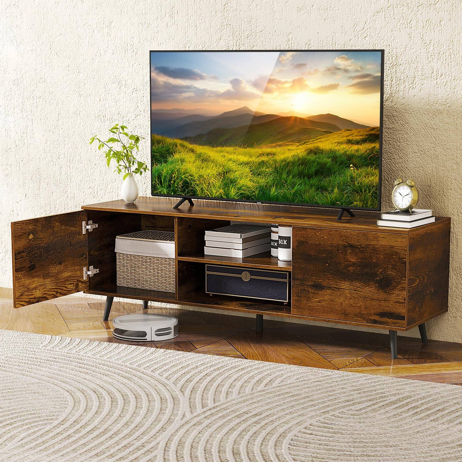 Alt View 1. Ecooso - TV Stand with Power Outlets and Adjustable Shelf for 60 Inch TV - Rustic Brown.