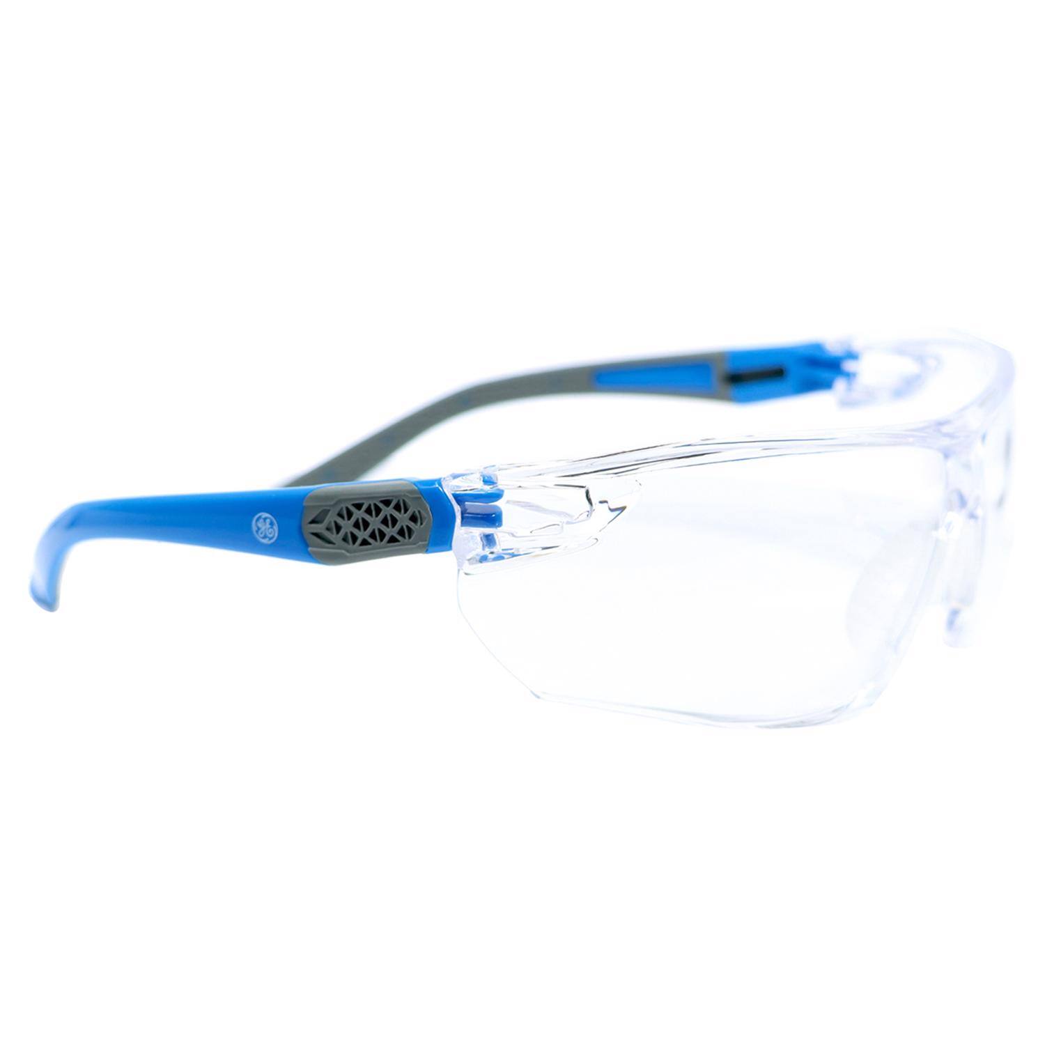 Angle. General Electric - General Electric 02 Series Impact-Resistant Safety Glasses Clear Lens Blue/Gray Frame 1 pk - Blue | Gray.