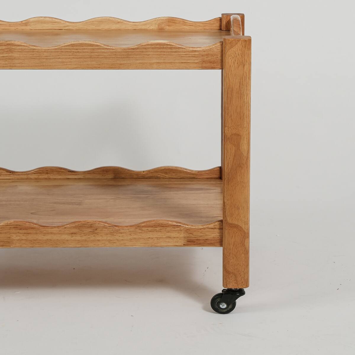 Alt View 3. Loheer - Loheer solid rubberwood rolling side table, two tier, natural wood - Natural Wood.