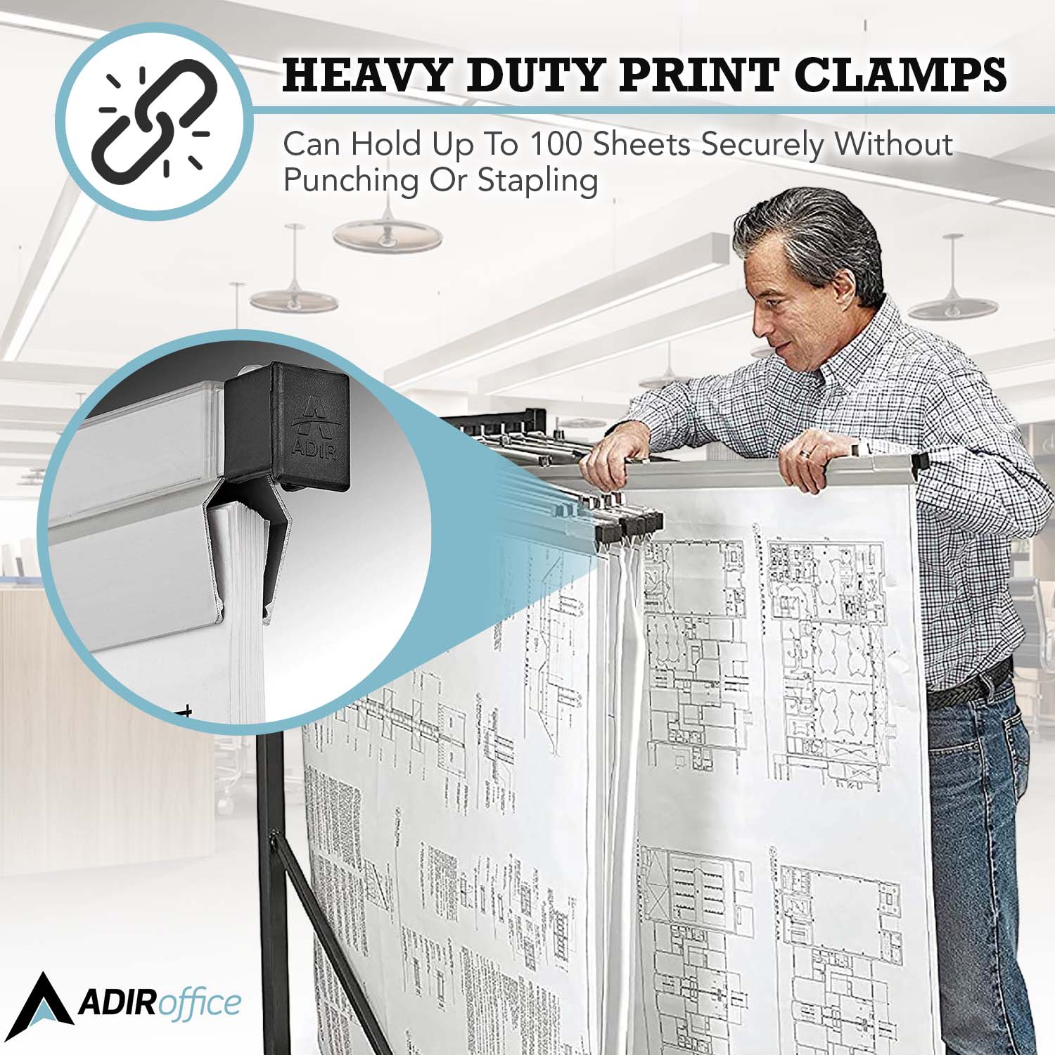 HEAVY DUTY PRINT CLAMPS
Can Hold Up To 100 Sheets Securely Without Punching Or Stapling
ADIRoffice