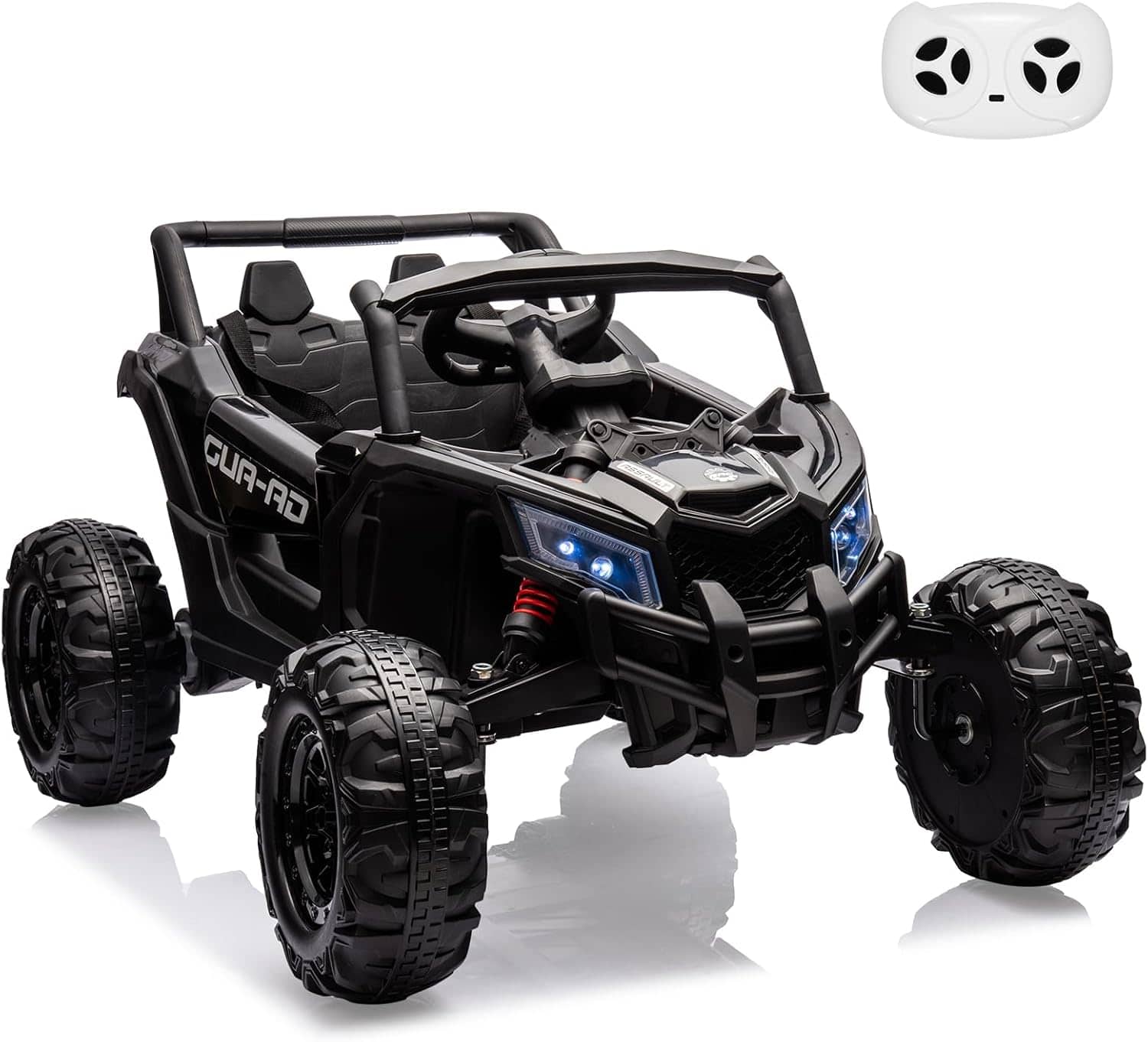 Front. Electrodes Masters - 24V 2 Seater Ride on UTV Car, Battery Powered Electric Vehicle with Remote Control, Spring Suspension, 2 Motors, USB, - Black.