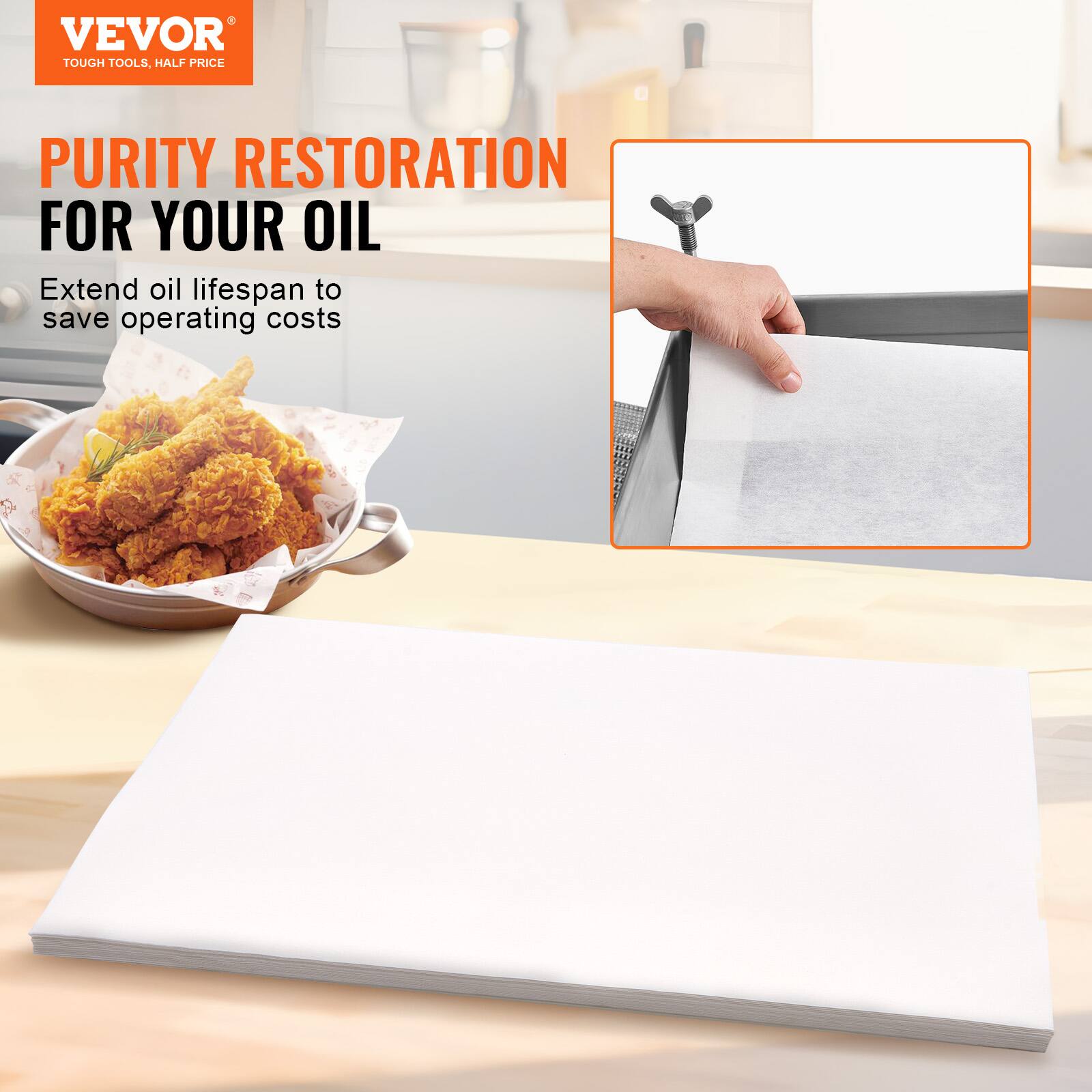 VEVOR  
TOUGH TOOLS, HALF PRICE  

PURITY RESTORATION  
FOR YOUR OIL  

Extend oil lifespan to save operating costs