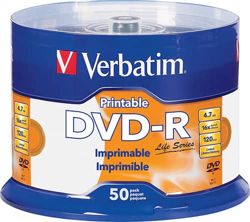 Verbatim - 16x DVD-R Discs (50-Pack) - White - Larger Front
