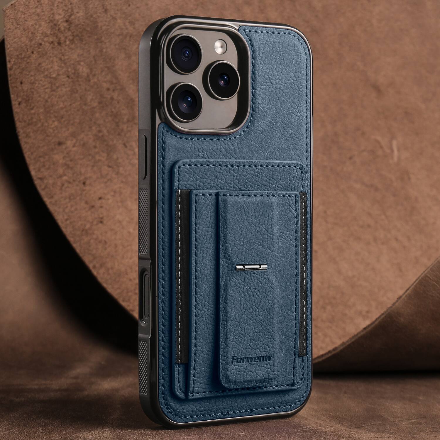 Alt View 1. Dteck - Slim Card Holder Case for Apple iPhone 16 Pro, Shockproof Wallet Protective Cover with Kickstand - Blue.