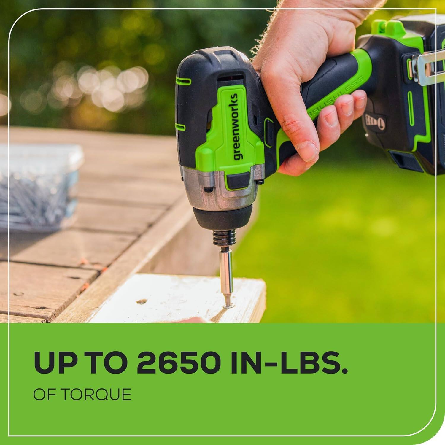 greenworks ESS AUSH 0a UP TO 2650 IN-LBS. OF TORQUE