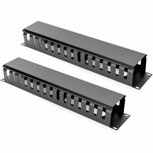 Front. Rocstor - 2U HORIZONTAL FINGER METAL DUCT RACK CABLE MANAGEMENT PANEL WITH COVER FOR 19 NE - Black.