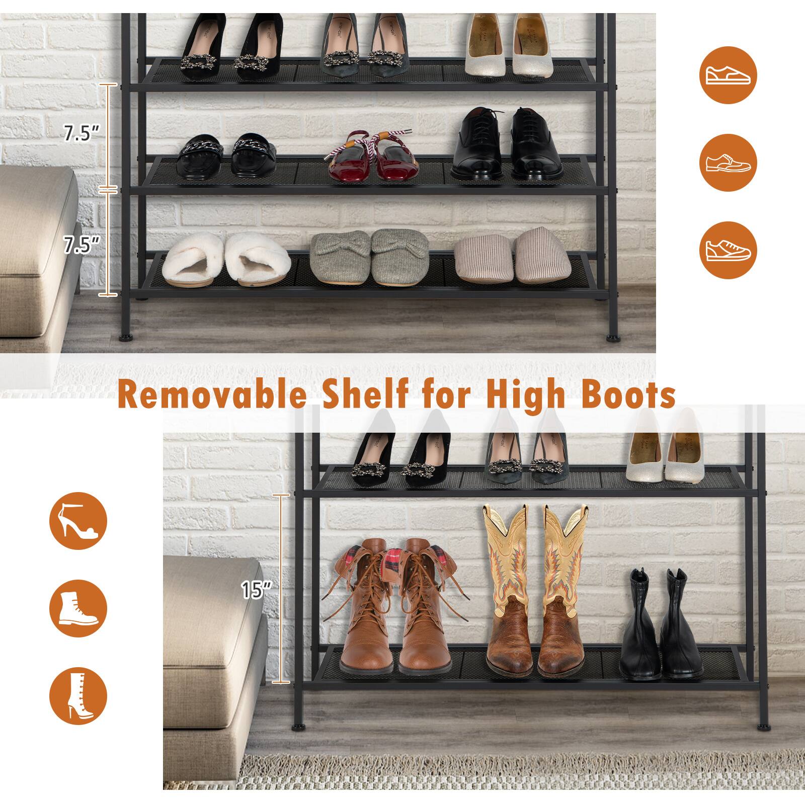 7.5", 7.5" Removable Shelf for High Boots, 15" L