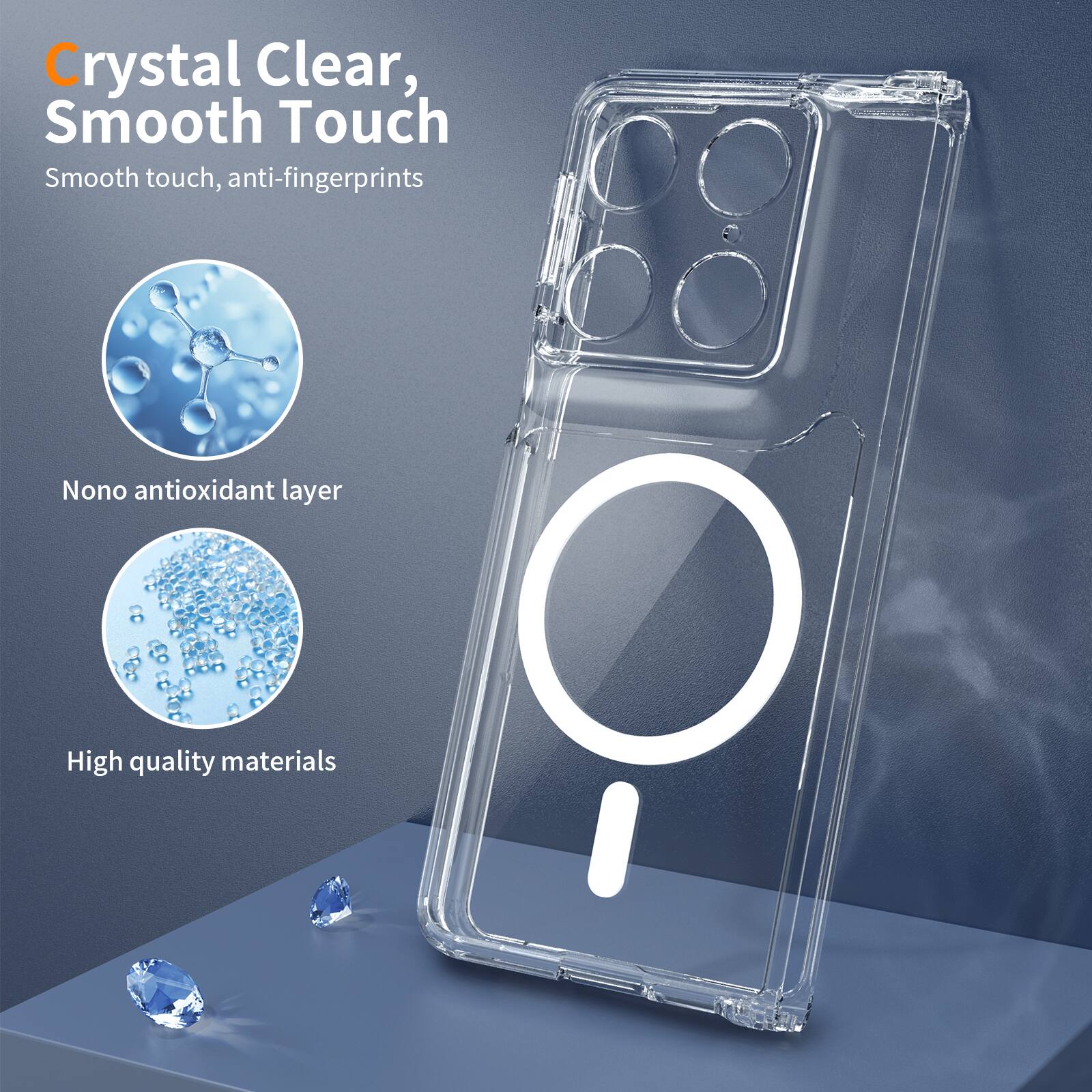 Crystal Clear, Smooth Touch  
Smooth touch, anti-fingerprints  
Nano antioxidant layer  
High quality materials