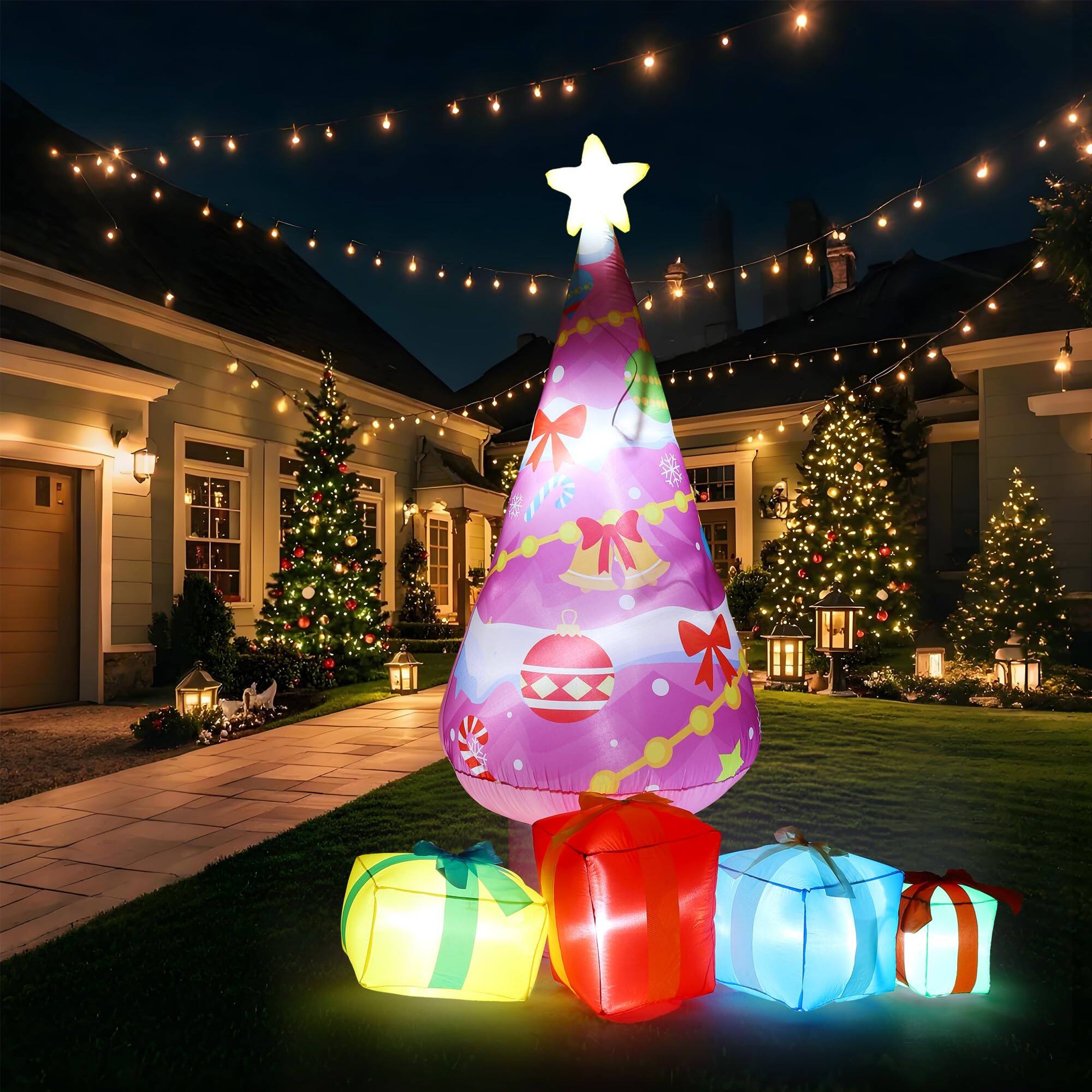 Alt View 1. Acekool - 7 FT Christmas Inflatables Decorations Blow Up Pink XmasTree Decor with LED Lights 4 Gift Boxes for Lawn Garden - Pink.