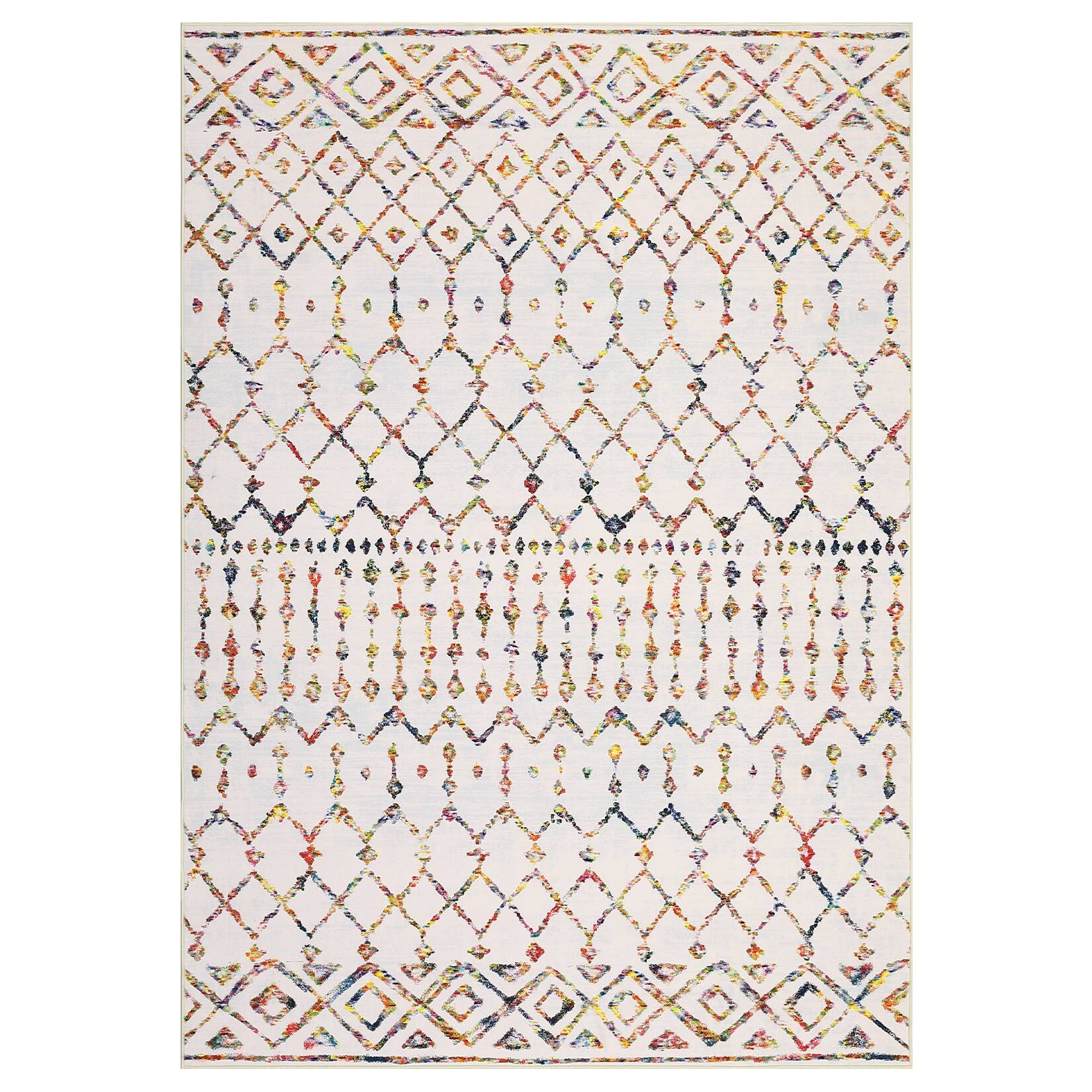 Front. GAOMON - Boho Line Grid Area Rug Machine Washable Vacuum Clean Ultra Thin Stain Resistant Floor Cover for Kid's Room Playroom - Multicolor.