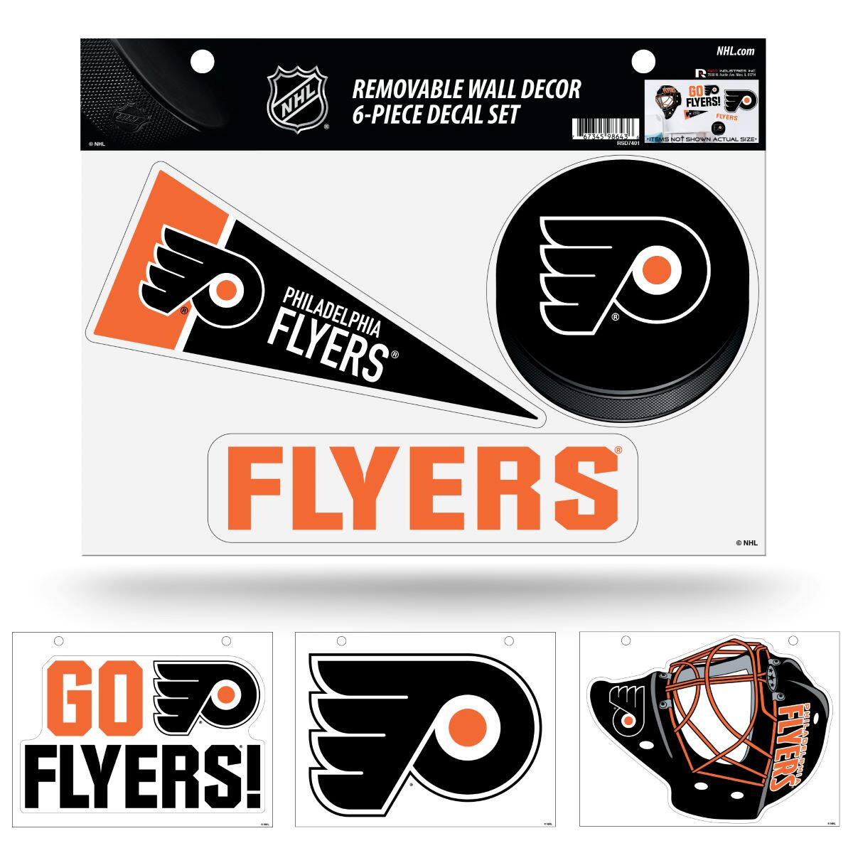Rico Industries - Philadelphia NHL Flyers Set of 6 Removable Wall Decal Stickers - Multi