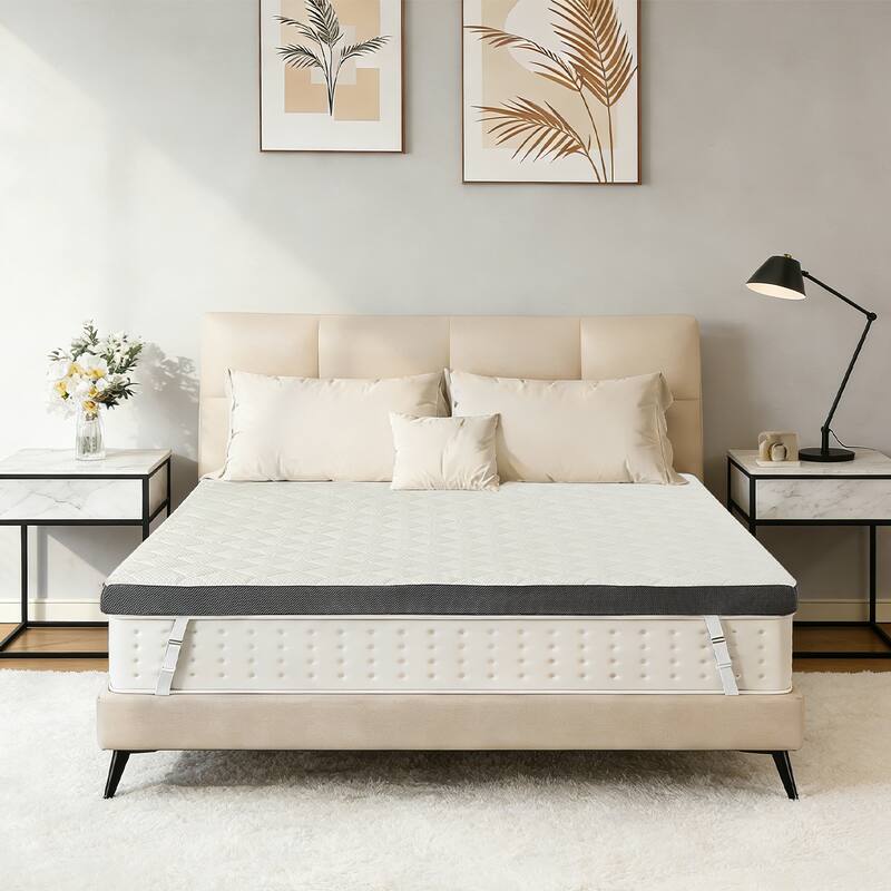 Front. Dyonery - 3 " Full Size Firm Cooling Mattress Topper, Memory Foam Mattress Topper for Back Pain Relief, with Removable Cover - White.