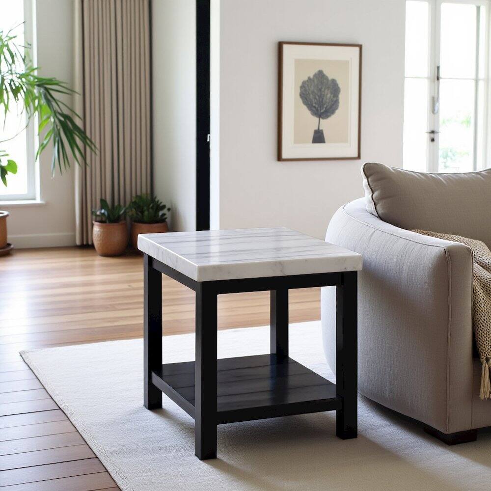 Alt View 4. FurniFact - White Marble Square Console Table with Acacia Base for Living Room - White.