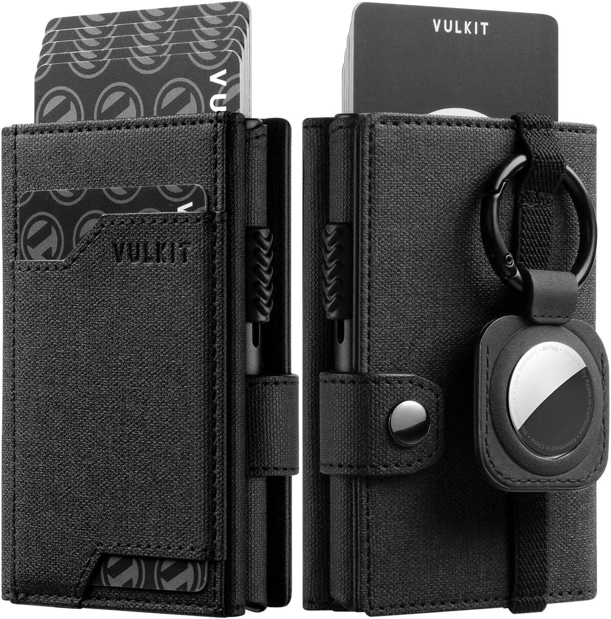Vulpecula Spade - Airtag Wallet with Keyring Mens Pop up Credit Card Wallet with Air Tag Holder Trifold ID Window RFID Blocking - Black