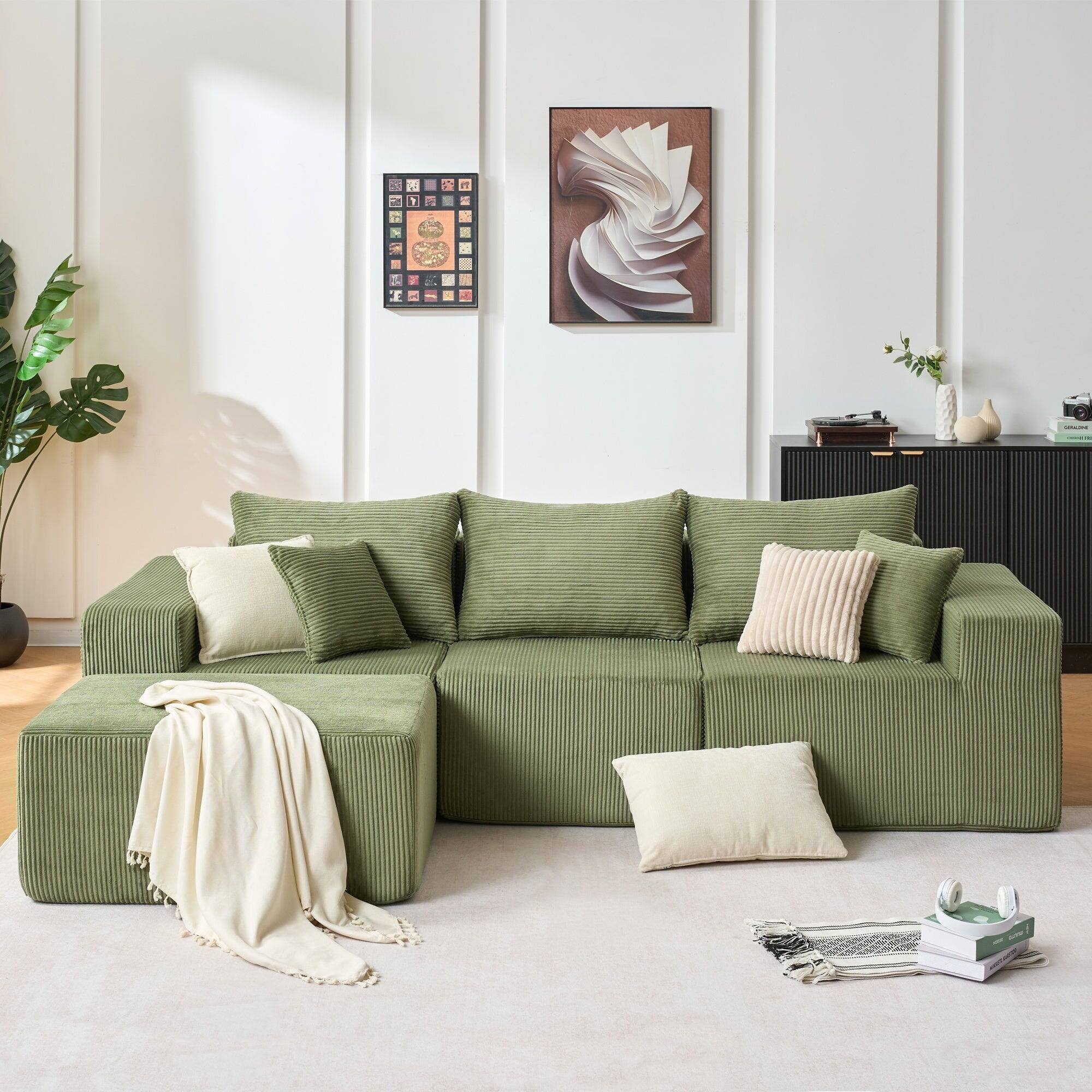 Alt View 1. Boyel Living - Compressed Modular Green Corduroy Sofa No Assembly Required 4-Seat - Green.