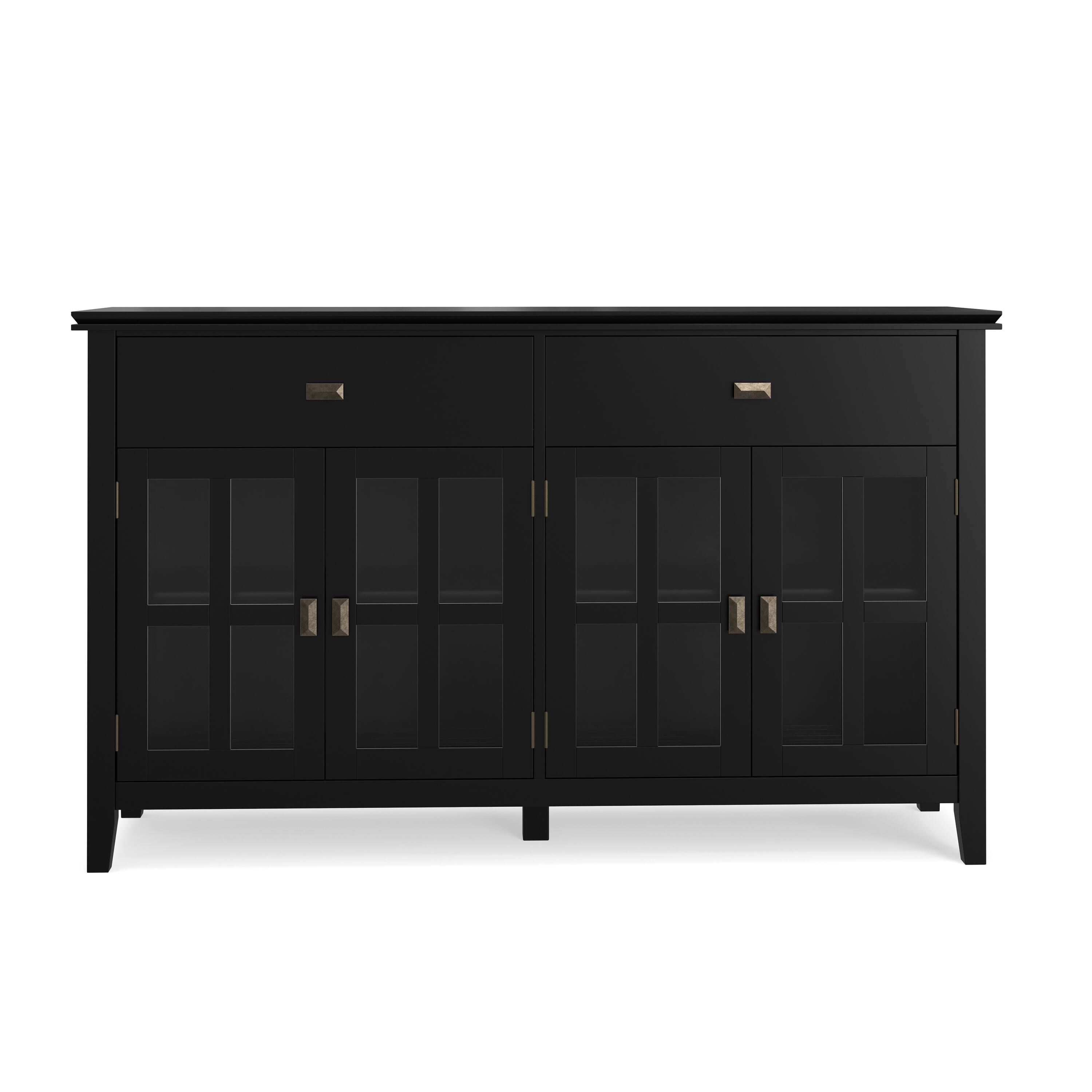 Left. Simpli Home - Artisan 60 inch Wide Solid Wood Transitional Large 4 Door Sideboard Buffet in Black - Black.