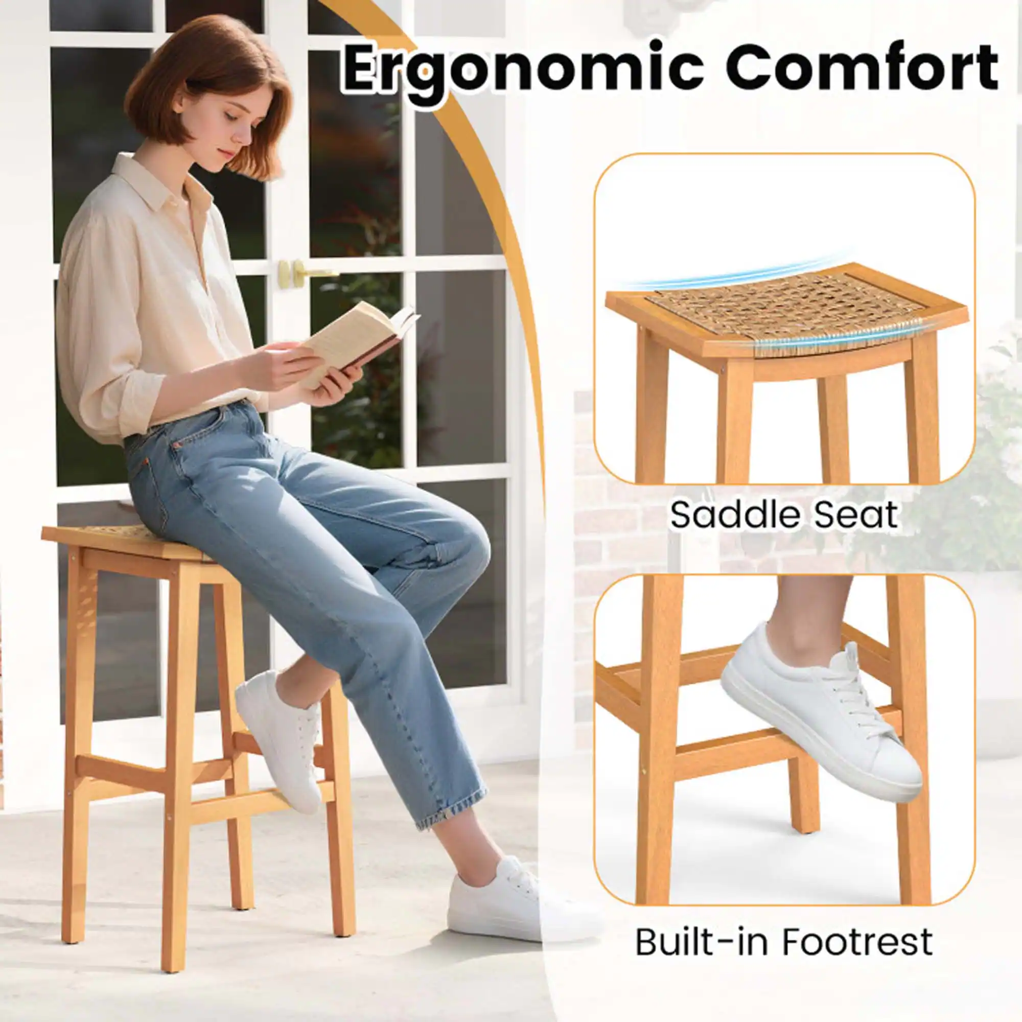 Ergonomic Comfort Saddle Seat Built-in Footrest