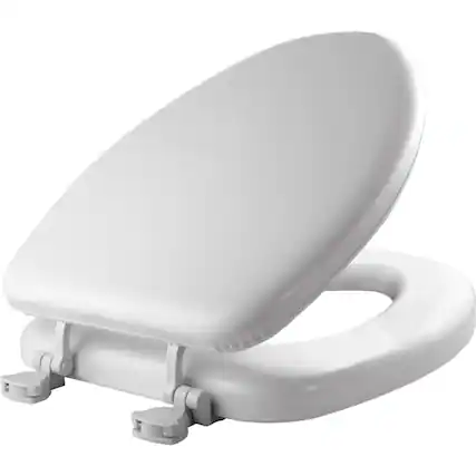 Front. BEMIS - Mayfair Elongated Cushioned Vinyl Soft Toilet Seat in White with STA-TITE Seat Fastening System and EasyClean Hinge - White.