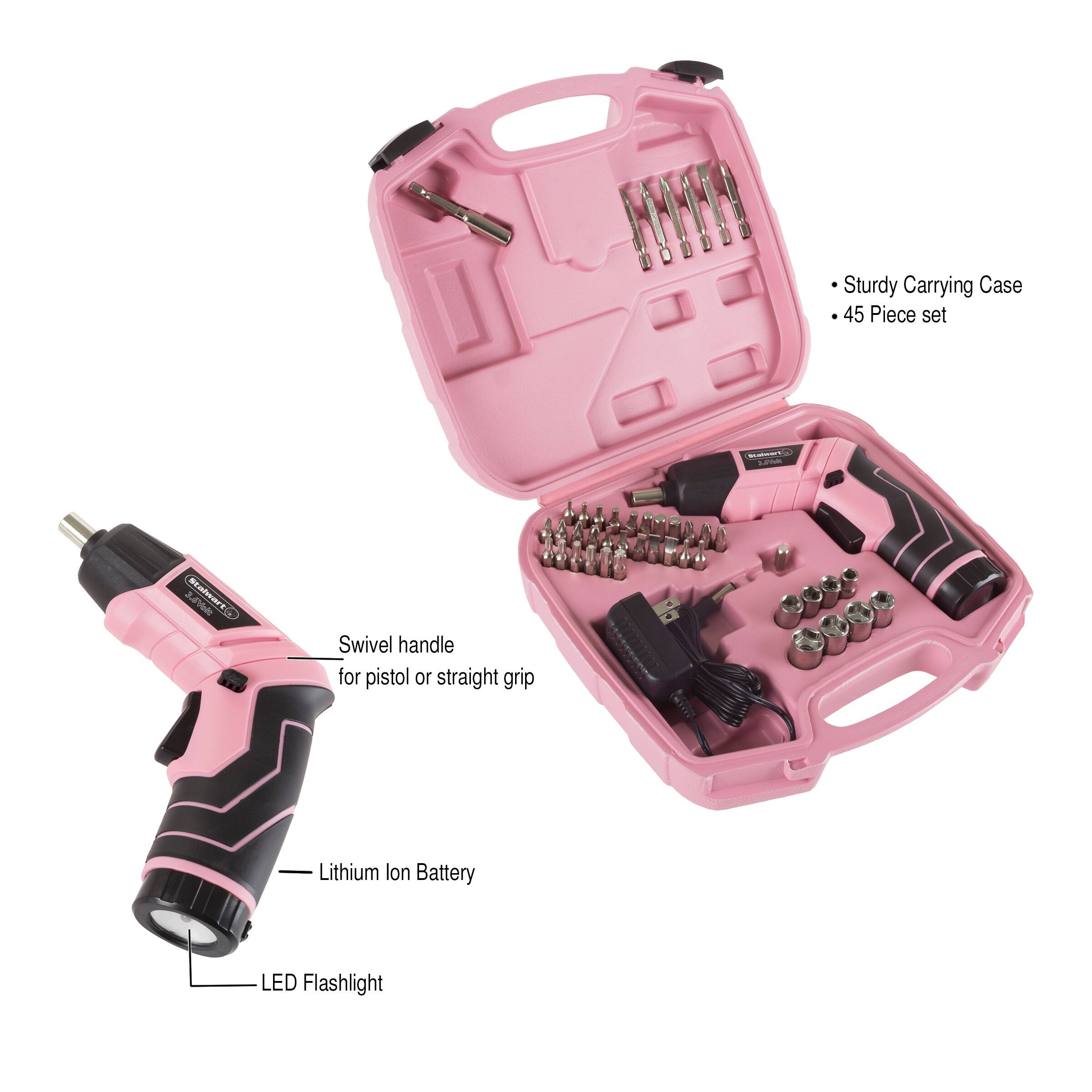 Sturdy Carrying Case  
45 Piece set  

- Swivel handle for pistol or straight grip  
- Lithium Ion Battery  
- LED Flashlight