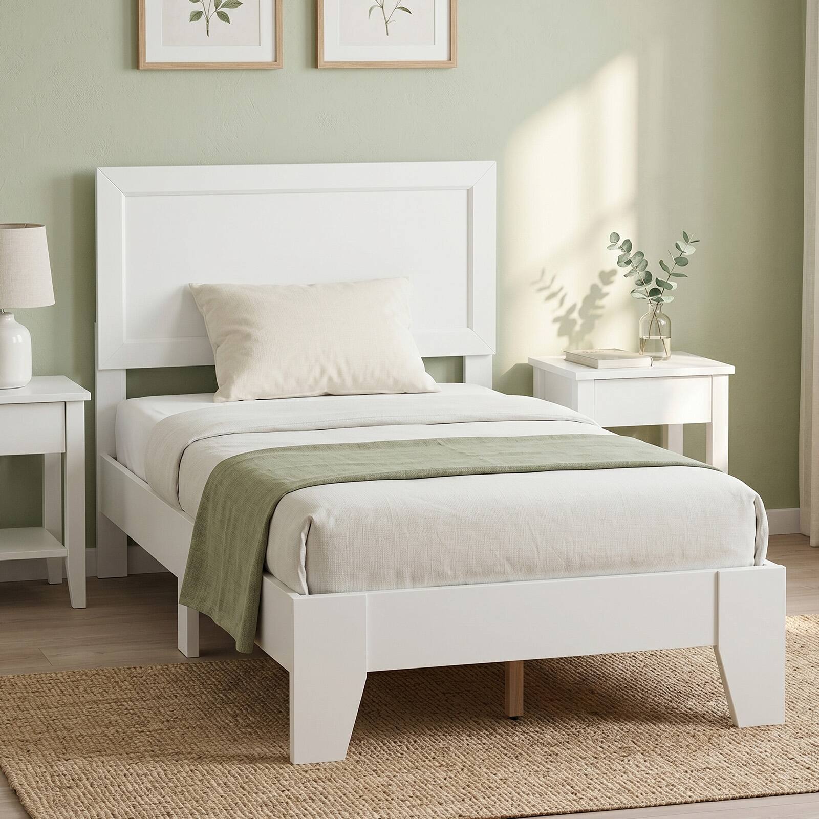 Alt View 5. Costway - Costway Twin Size Bed Frame, Mid-Century Platform Bed with Headboard, No Box Spring Needed - White.