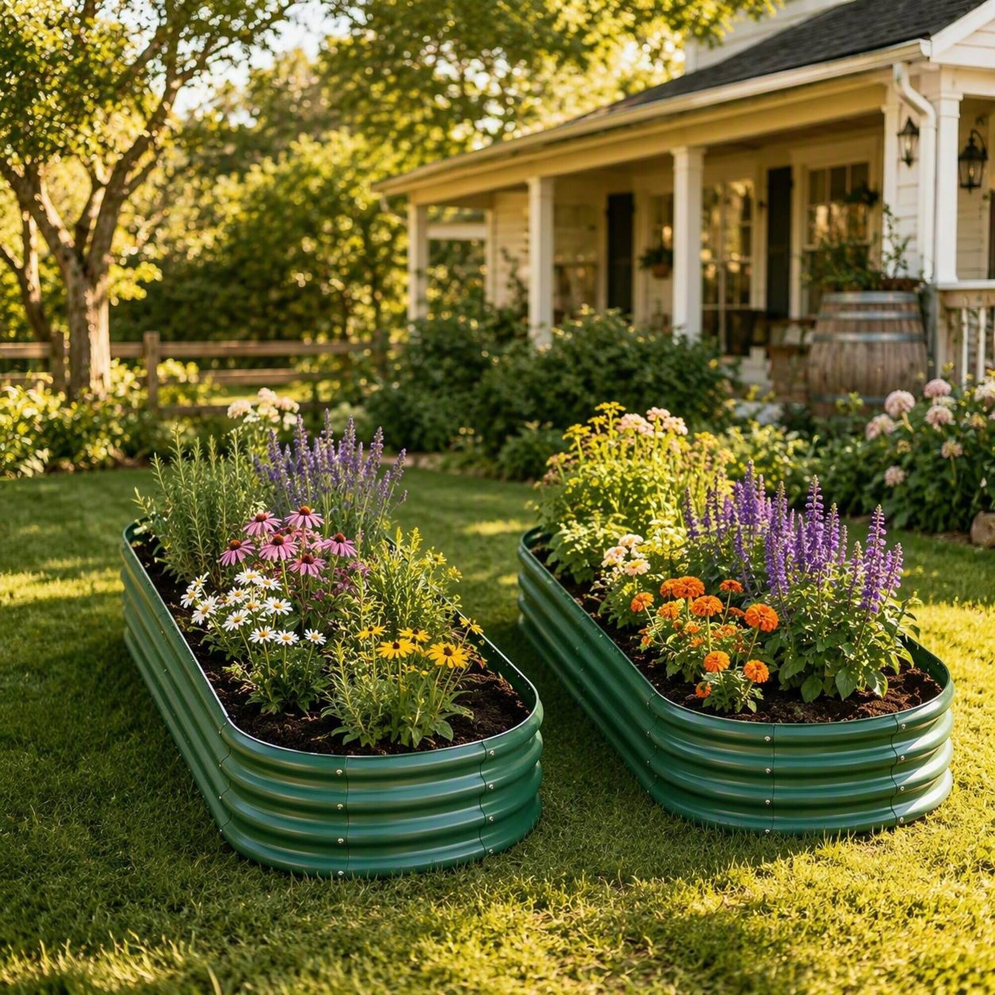 Angle. RYHNUYNE - Galvanized Raised Garden Bed 8x4x1ft for Vegetables Herbs and Flowers Heavy Duty Metal Planter Box with Rust Proof - Green.