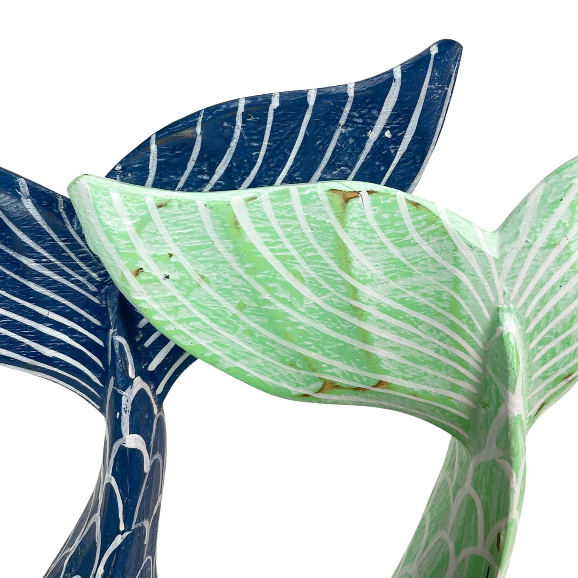 Alt View 2. Things2Die4 - Set of 2 Wood Mermaid Tail Sculptures 13.75" Turquoise & Navy Blue Decor - Green/Blue.